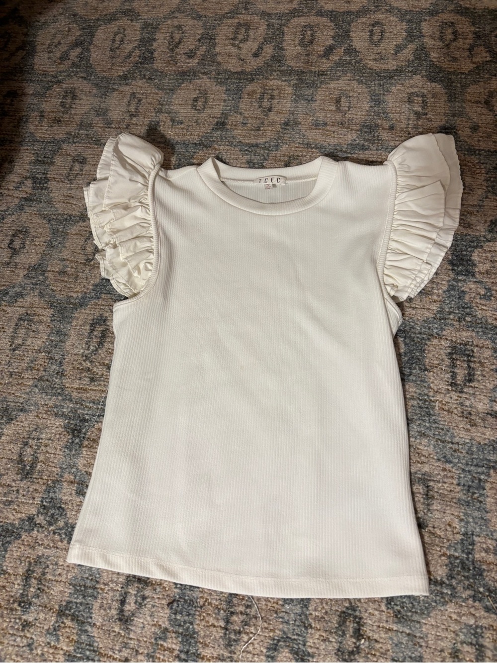 TCEC Cream Ruffle Sleeve Tank Top